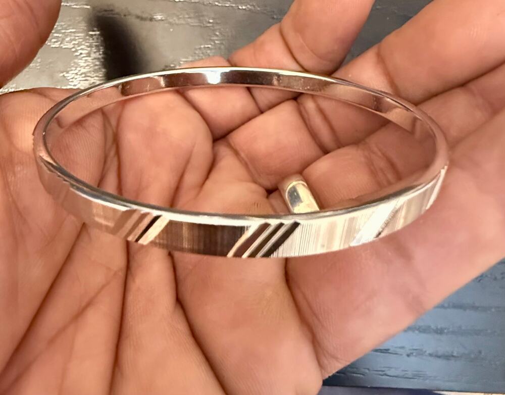 Vintage Signed Monet Silver Tone Etched Bangle Bracelet Size 7.75”